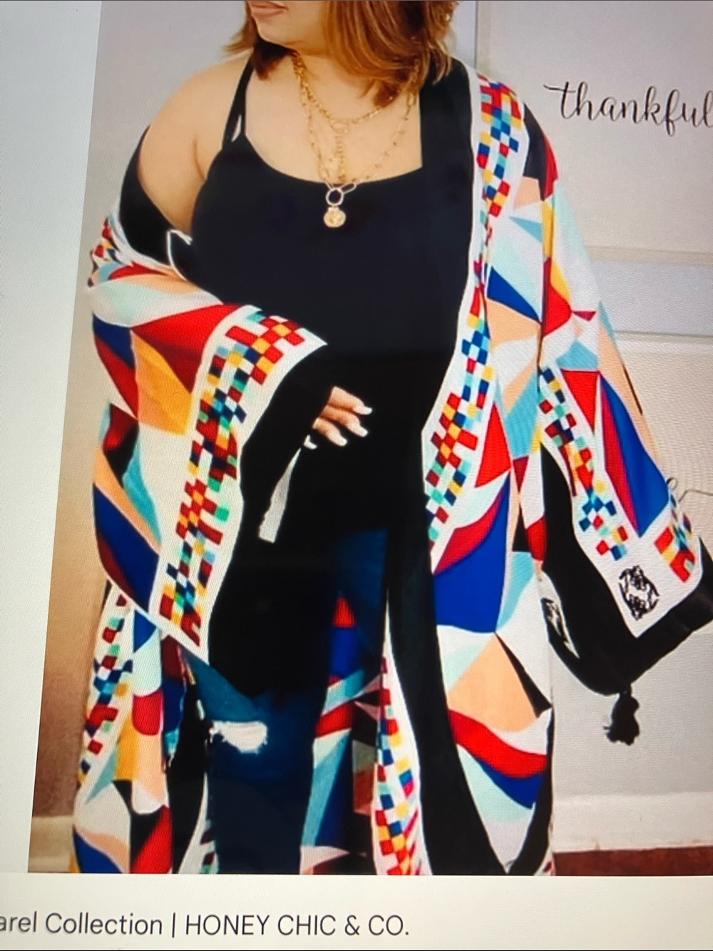 Multicolor Geometric Swim Cover-Up Kimono - Women Swim